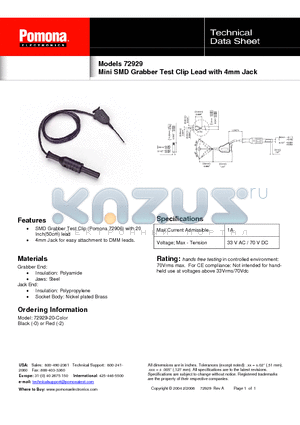 72929 datasheet - Mini SMD Grabber Test Clip Lead with 4mm Jack