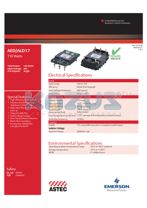 AED datasheet - Industry standard package 16th Brick 0.90 x 1.30