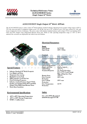 AED12A48-6S datasheet - Single Output 16th Brick: 60Watts