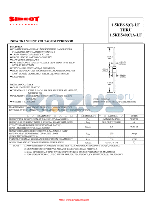 1.5KE68C-LF datasheet - 1500W TRANSIENT VOLTAGE SUPPRESSOR