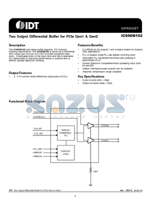 9DB102BFLFT datasheet - Two Output Differential Buffer for PCIe Gen1 & Gen2