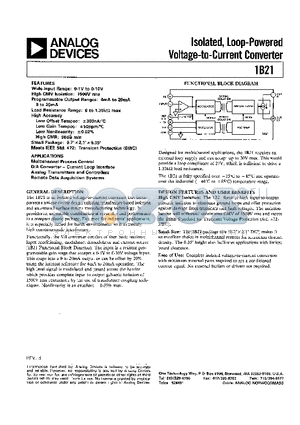 1B21 datasheet - Isolated, Loop-Powered Voltage-to-Current Converter