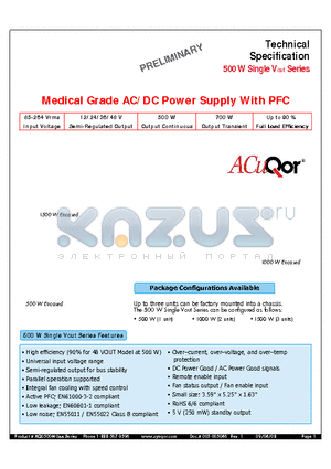 AQ0500MU12ECCFD datasheet - Medical Grade AC/DC Power Supply With PFC