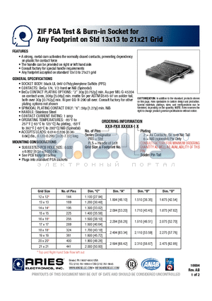 361-PLS13X13-12 datasheet - ZIF PGA Test & Burn-in Socket for Any Footprint on Std 13x13 to 21x21 Grid