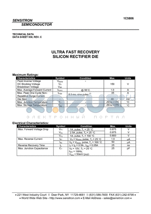 1C5806 datasheet - ULTRA FAST RECOVERY SILICON RECTIFIER DIE