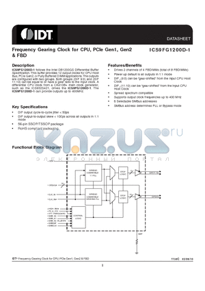 9FG1200DF-1LF datasheet - Frequency Gearing Clock for CPU, PCIe Gen1, Gen2