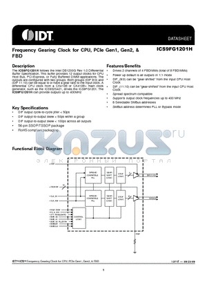 9FG1201HFLF datasheet - Frequency Gearing Clock for CPU, PCIe Gen1, Gen2, & FBD