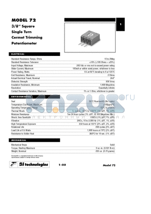 72WFR10KLFTR datasheet - 3/8 Square Single Turn Cermet Trimming Potentiometer