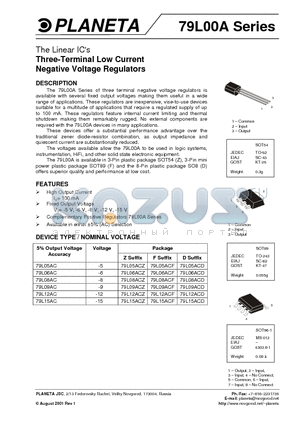 9L08 datasheet - Three-Terminal Low Current Negative Voltage Regulators