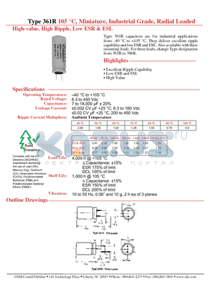 361R101M6R3LV2E datasheet - 105 C, Miniature, Industrial Grade, Radial Leaded