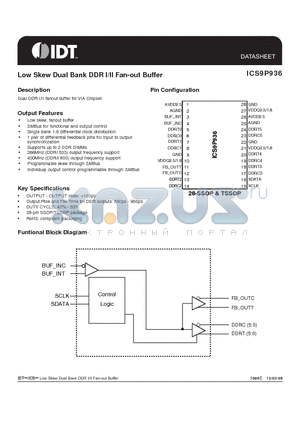 9P936AGLF datasheet - Low Skew Dual Bank DDR I/II Fan-out Buffer