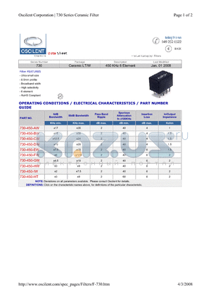 730-450-BW datasheet - 450 KHz 6 Element