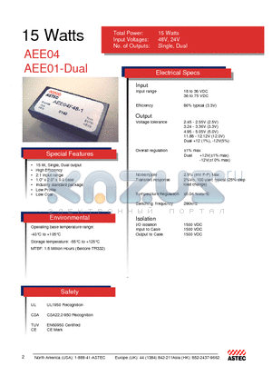 AEE01B48-197 datasheet - 15 W, Single, Dual output