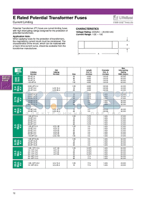 1E-16PT-25.5 datasheet - E Rated Potential Transformer Fuses