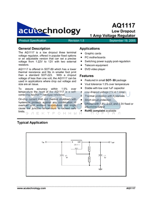 AQ1117 datasheet - Low Dropout 1 Amp Voltage Regulator