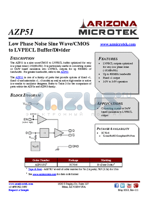 AZP51_12 datasheet - Low Phase Noise Sine Wave/CMOS to LVPECL Buffer/Divider