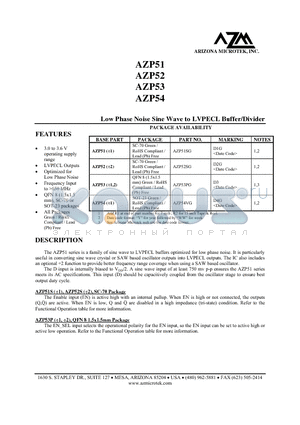 AZP52SG datasheet - Low Phase Noise Sine Wave to LVPECL Buffer/Divider