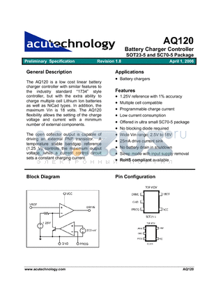 AQ120 datasheet - Battery Charger Controller SOT23-5 and SC70-5 Package
