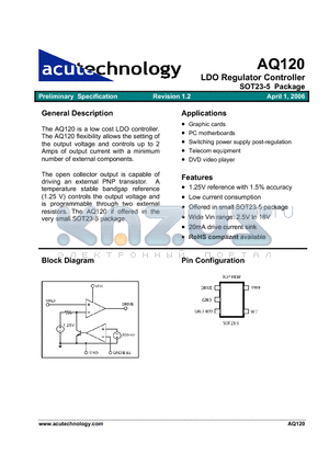 AQ120 datasheet - LDO Regulator Controller SOT23-5 Package