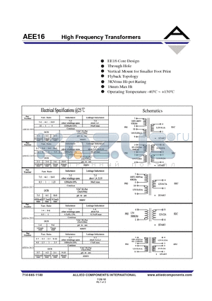 AEE16-2517 datasheet - High Frequency Transformers