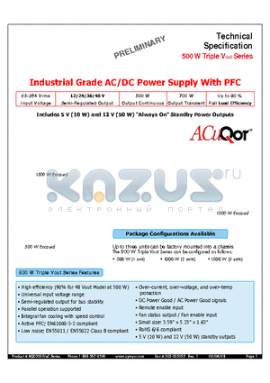 AQ1500IU1TSAIND datasheet - Industrial Grade AC/DC Power Supply With PFC
