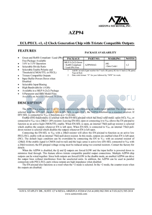 AZP94 datasheet - ECL/PECL 1, 2 Clock Generation Chip with Tristate Compatible Outputs