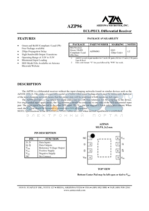 AZP96NG datasheet - ECL/PECL Differential Receiver