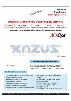 AQ1500IU3TTCIND datasheet - Industrial Grade AC/DC Power Supply With PFC