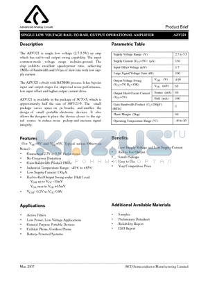 AZV321_01 datasheet - SINGLE LOW VOLTAGE RAIL-TO-RAIL OUTPUT OPERATIONAL AMPLIFIER