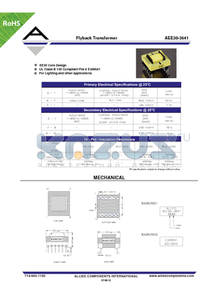 AEE30-3641 datasheet - Flyback Transformer