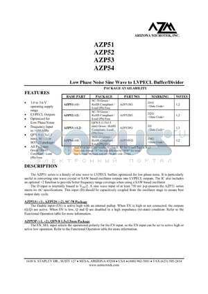 AZP51 datasheet - Low Phase Noise Sine Wave to LVPECL Buffer/Divider