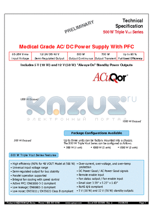 AQ1500MU1TEQCFD datasheet - Medical Grade AC/DC Power Supply With PFC