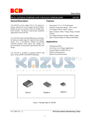 AZV393G-G1 datasheet - DUAL GENERAL PURPOSE LOW VOLTAGE COMPARATOR