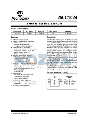25LC1024T-E/MF datasheet - 1 Mbit SPI Bus Serial EEPROM