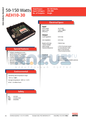 AEH15F48 datasheet - Industry standard pin-out & performance 100`C baseplate temperature (no derating)