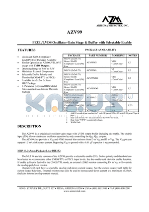 AZV99 datasheet - PECL/LVDS Oscillator Gain Stage & Buffer with Selectable Enable