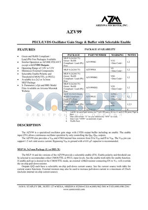 AZV99NDG datasheet - PECL/LVDS Oscillator Gain Stage & Buffer with Selectable Enable