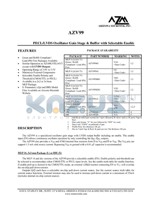 AZV99_09 datasheet - PECL/LVDS Oscillator Gain Stage & Buffer with Selectable Enable