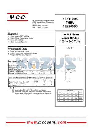 1EZ160D5 datasheet - 1.0 W Silicon Zener Diodes 100 to 200 Volts