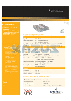 AEH40F48 datasheet - 132 Watts / 48 Watts DC-DC Converter