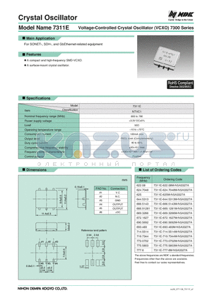 7311E-622.08M-NSA3327A datasheet - Voltage-Controlled Crystal Oscillator (VCXO)