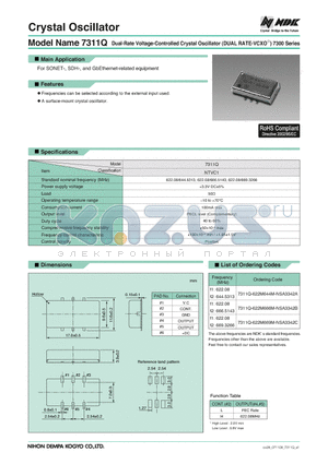 7311Q-622M669M-NSA3342C datasheet - Dual-Rate Voltage-Controlled Crystal Oscillator