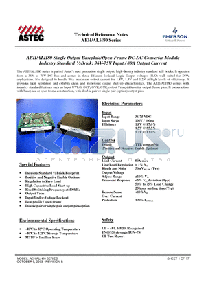 AEH80 datasheet - Industry Standard m Brick: 36V-75V Input / 80A Output Current