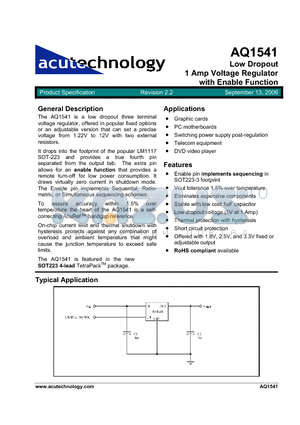AQ1541CY-S4-33-TR datasheet - Low Dropout 1 Amp Voltage Regulator with Enable Function