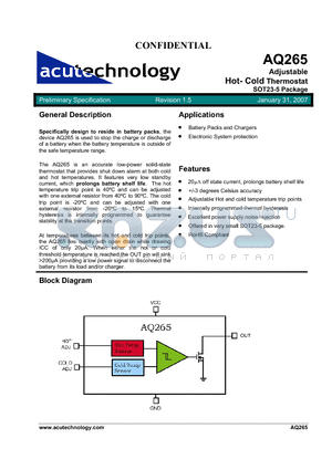 AQ265 datasheet - Adjustable Hot- Cold Thermostat SOT23-5 Package