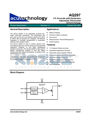 AQ297GY-M5-AJ-TR datasheet - 3jC Accurate with Hysteresis Adjustable Thermostat SOT23-5 Package