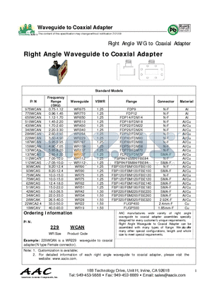 500DRWCAS datasheet - Waveguide to Coaxial Adapter