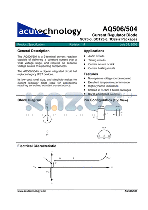 AQ504FV-C3-07-TR datasheet - Current Regulator Diode SC70-3, SOT23-3, TO92-2 Packages