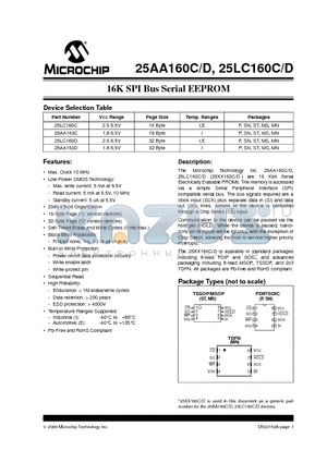 25LC160C-E/P datasheet - 16K SPI Bus Serial EEPROM
