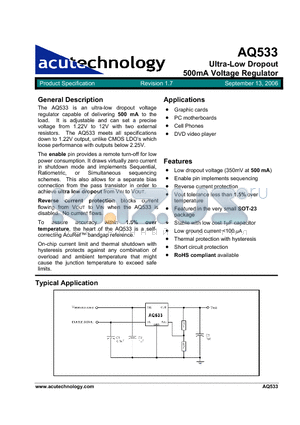 AQ533CY-M5-18-TRL datasheet - Ultra-Low Dropout 500mA Voltage Regulator